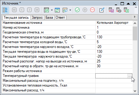 Выбор температурного графика на источнике